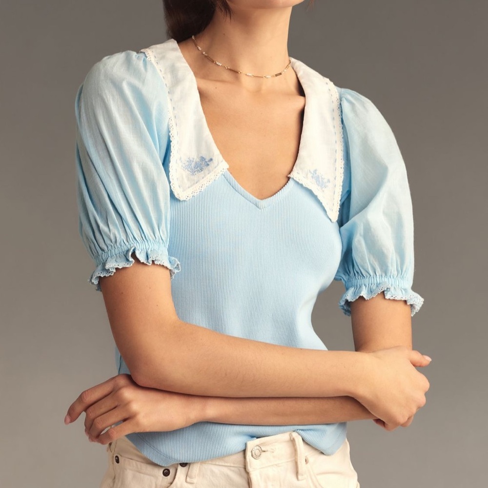 NWOT Anthropologie Short-Sleeved Collared Top